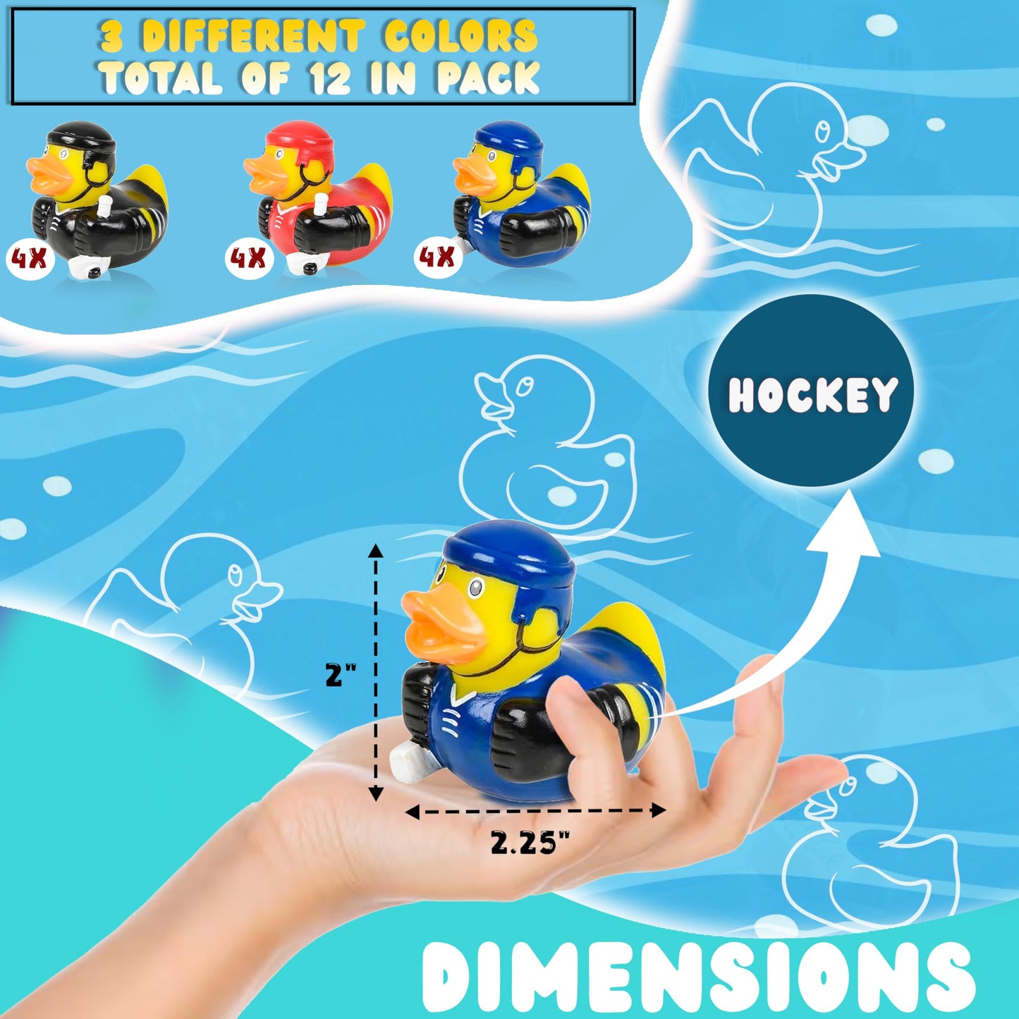 Forest & Twelfth Sports-Themed Rubber Duckies - Multicolor Mini Rubber Ducks, 2'' Hockey, Baseball, Football, Basketball, And So