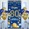 Rumia 80th Birthday Party Decorations - Navy Blue Gold Banner, 18 Balloons, Polyester Backdrop, Women Anniversary Sign, Porch Decor Supplies