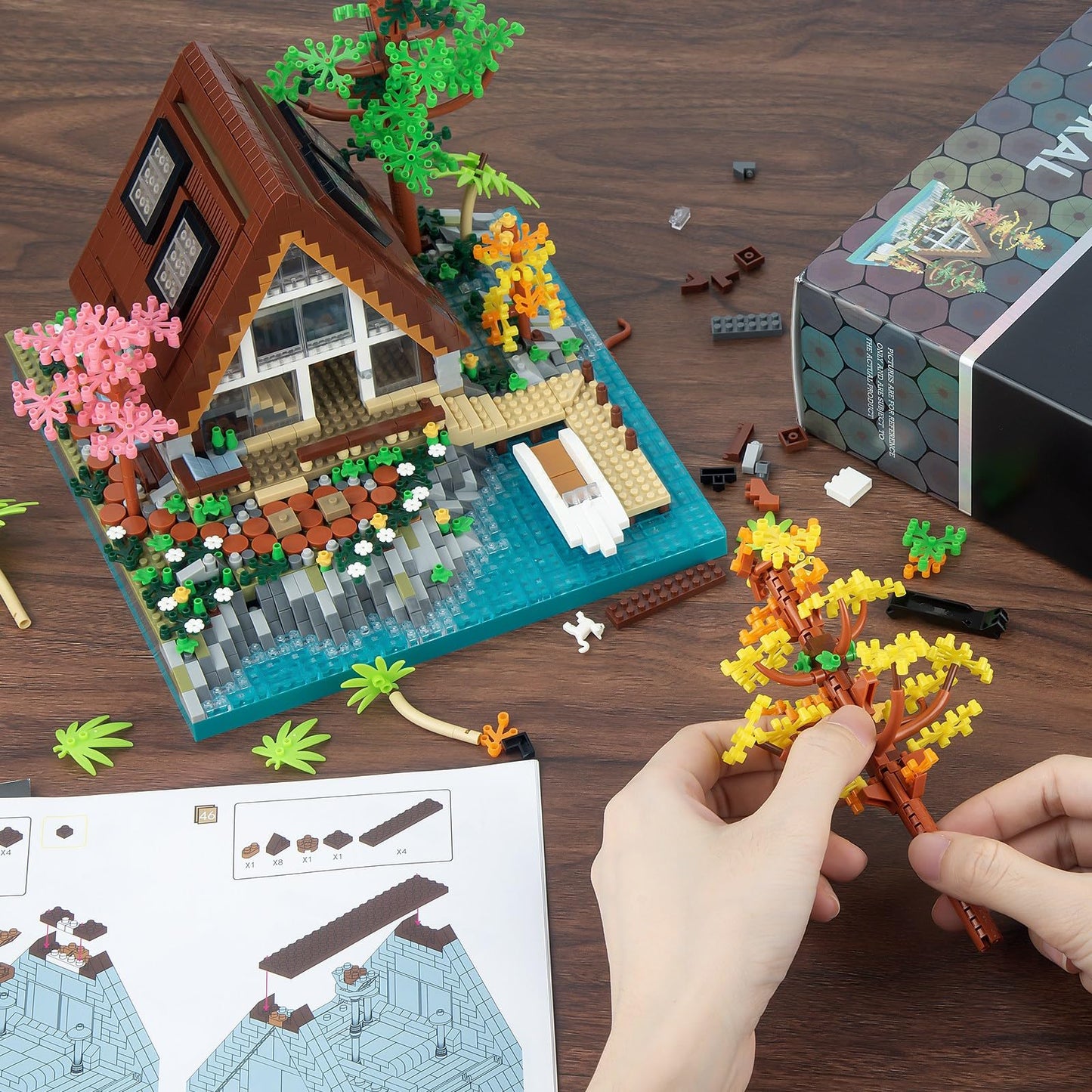 Vziimo A-Frame Cabin Building Set, Medieval Forest Cabin House Micro Building Block Set, Collectible Display Model Toys For Adults And Teens 14+ (2688 Pcs)