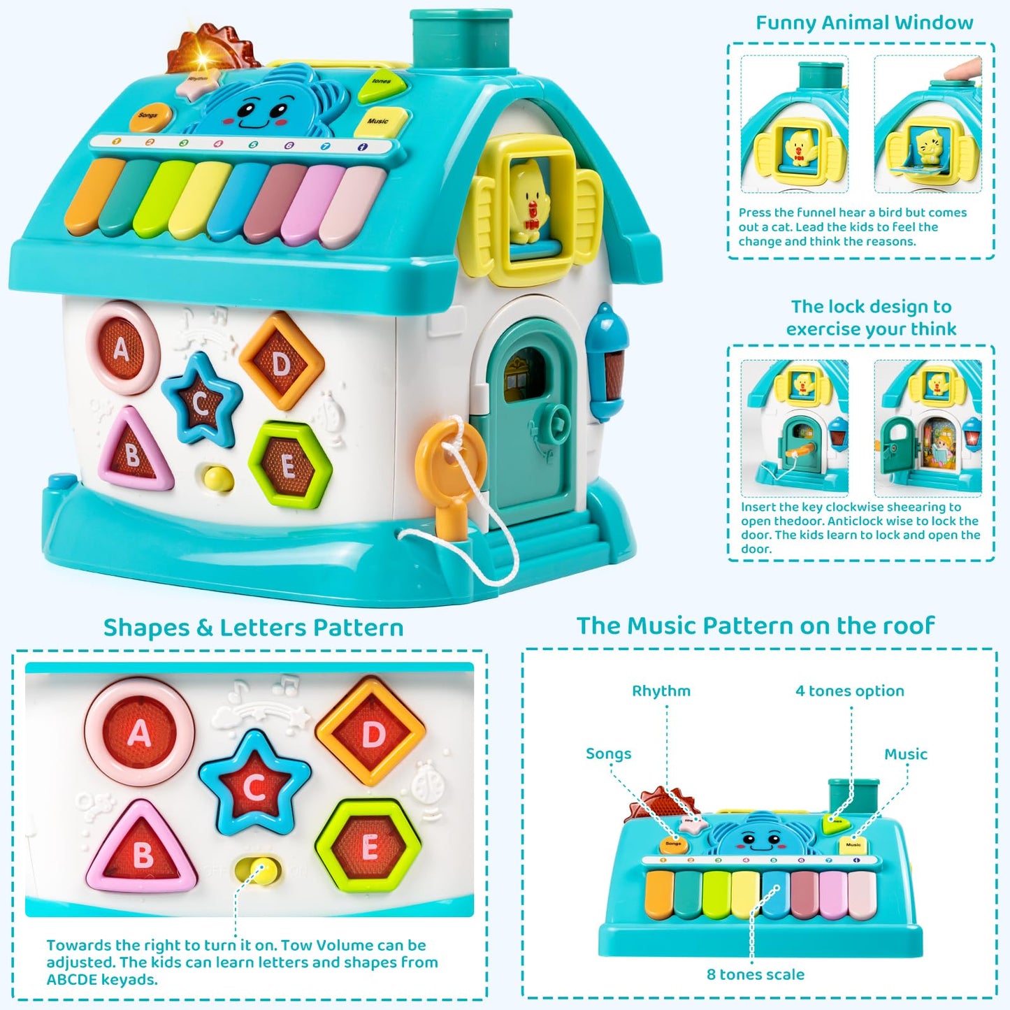 Marstone Baby Toys For 1 2 3 Year Old, Toddler Toys Age 1-2, 6-In-1 Montessori Toys With Sound/Lights/Music/Clock/Telephone/Car,