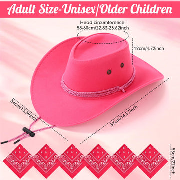 Zhanmai 12 Pcs Cowboy Hat and Bandana Cowboy Cowgirl Hats Bulk Western Party Costume Halloween Accessory(Rose Red,Polyester)