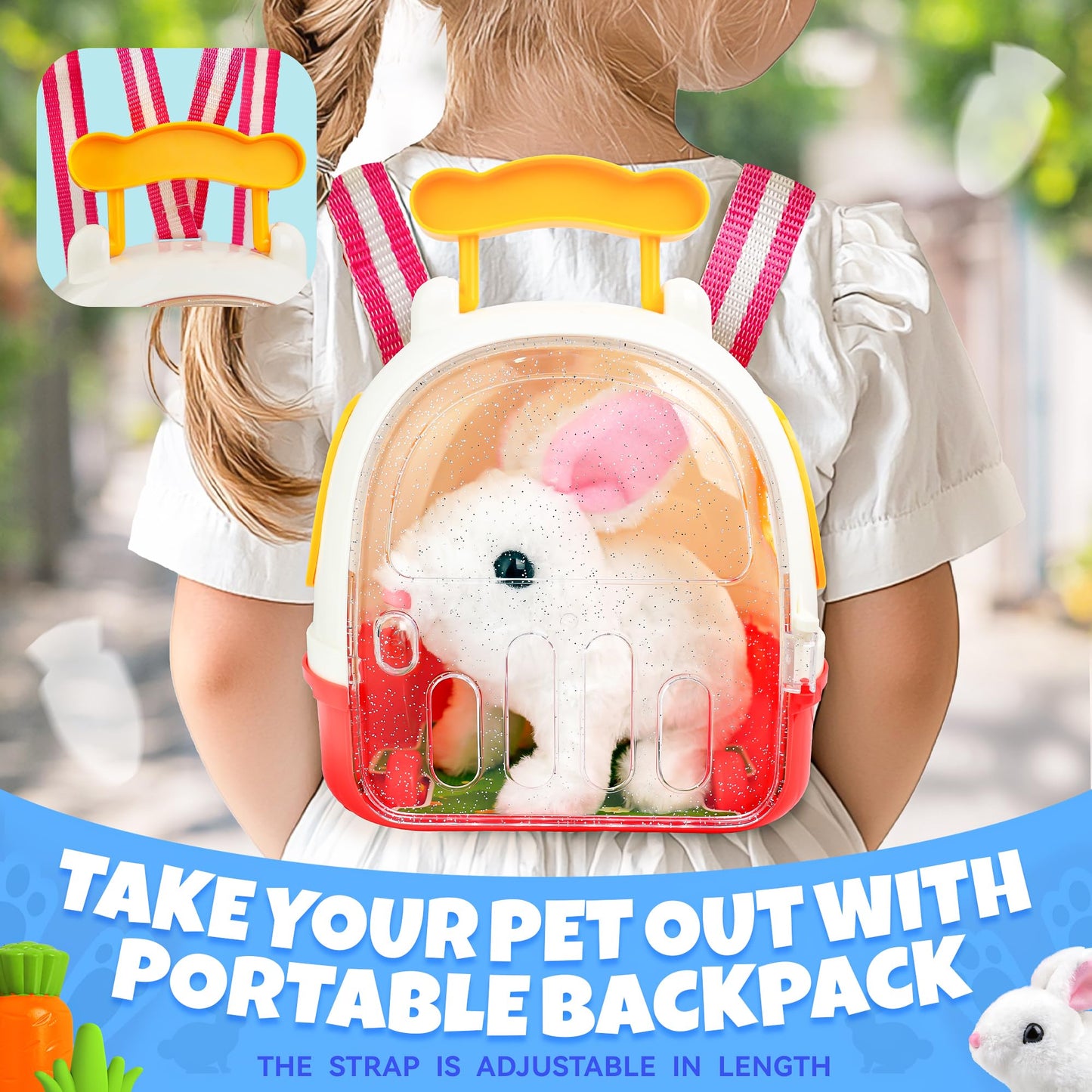 Smilesskiddo Jumping Rabbit Toys For Girls - Electronic Hopping Bunny With Wiggle Ears Twitch Nose, Storage Cage And Accessories