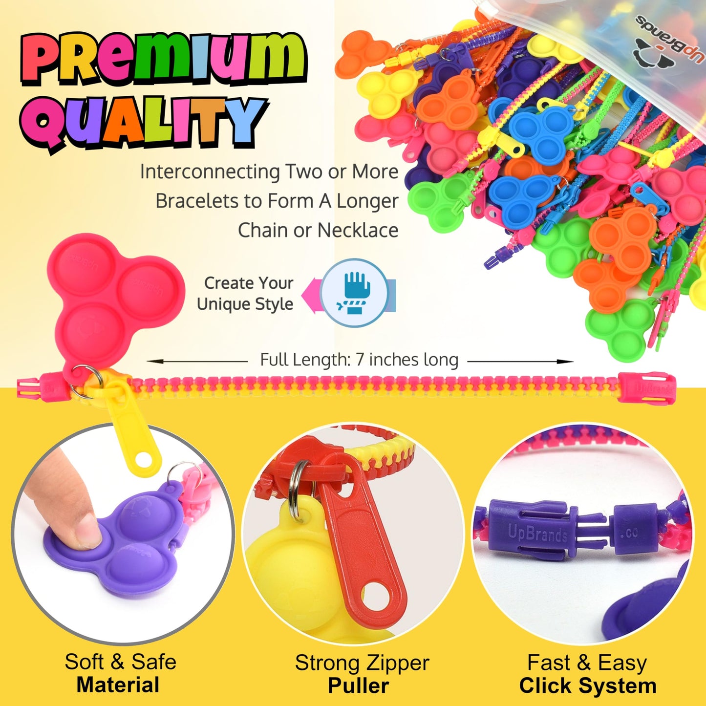 UpBrands Bulk Case of 1440 Packs Pop-It Zipper Bracelets with Valentine Cards Per Pack - Sensory Valentine Gifts for Classroom E