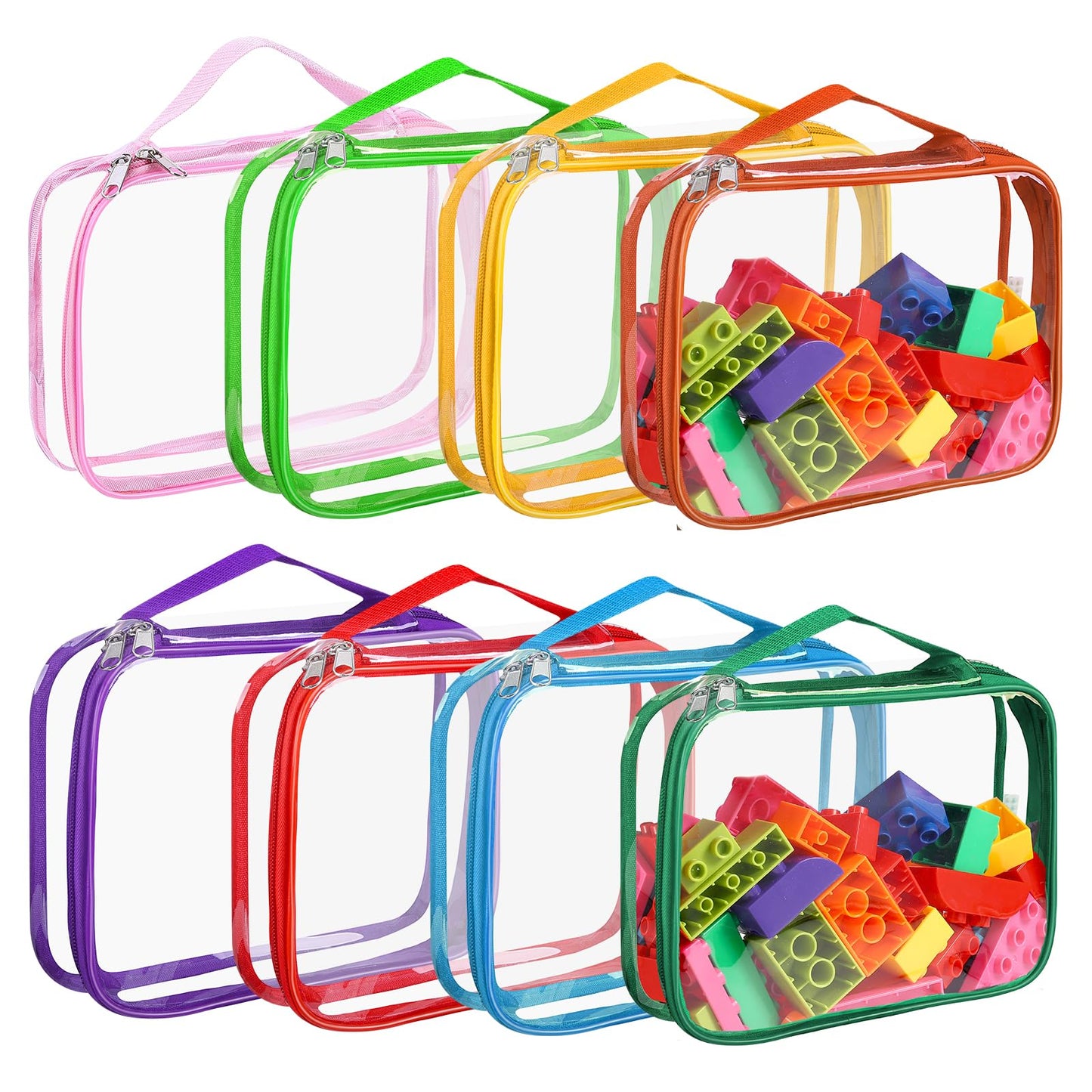 8 Packs Toy Storage Bags With Zipper, Clear Pvc Organizing Bags, Reusable Toy Storage Organizer With Portable Handle, Travel Wat