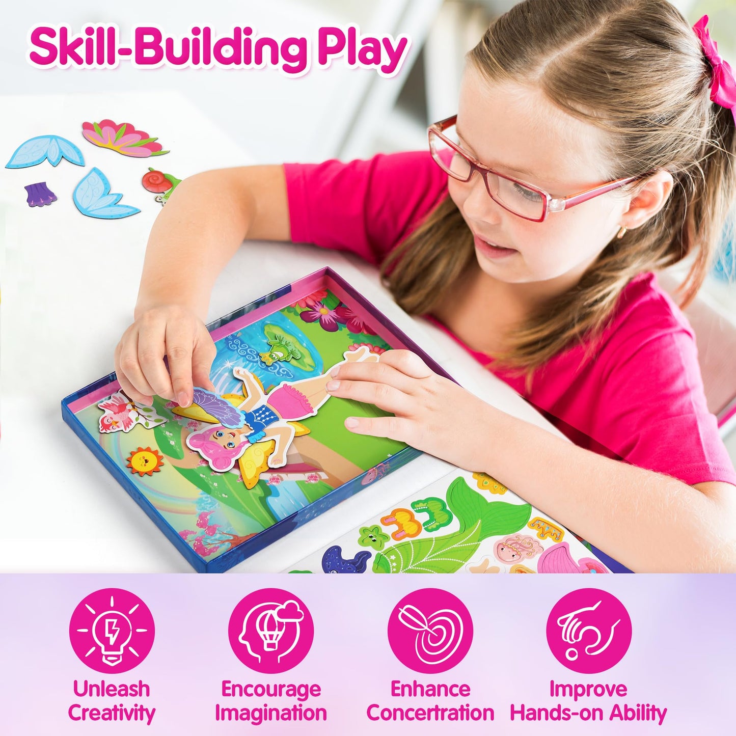 Mocoosy Magnetic Dress Up Dolls For Girls, Princess Mermaid Fairy Ballerina Magnet Dolls Dress Up Kits, Travel Game Car Road Trip Airplane Activity Toys Easter Gifts For Toddler Girls Ages 3 4 5 6 7