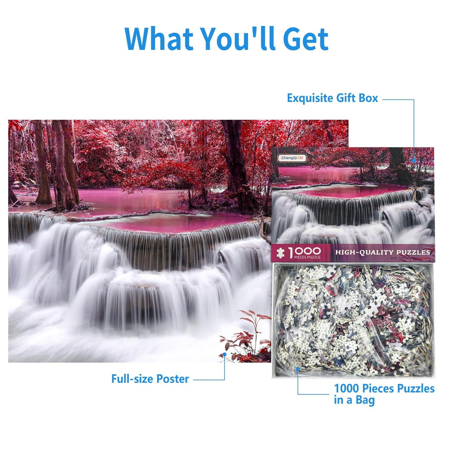 1000 Piece Puzzle for mature-themeds Mountain Waterfall Puzzles for mature-themeds 1000 Pieces Pink Forest Puzzle Natural Landscape Challenging Puzzles 1000 Pieces for mature-themeds Teens Seniors