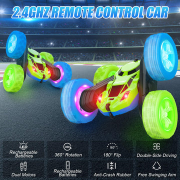 Remote Control Car for Kids RC Stunt Cars with Cool Wheel Lights 360 Rotating Boys Toys for Ages 6 7 8 9 10-12 Kids Gift Ideal(B