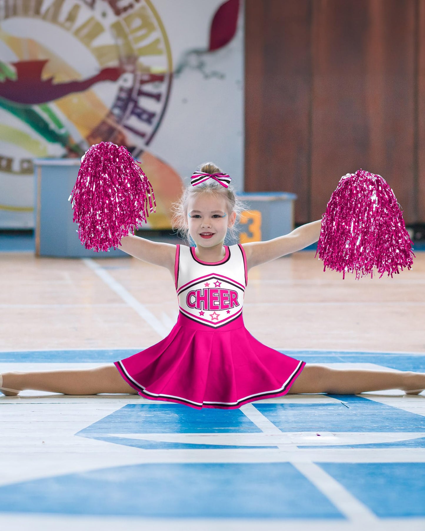 Jenpen Cheerleader Costume Cheerleading Outfit Dress Cheer Uniform With Bow Halloween Dress Up Gifts(3-5 Years,Rose Red)