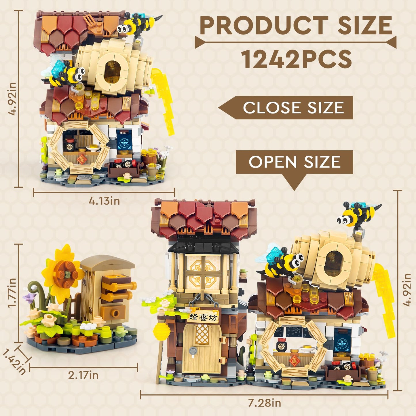 High Godo Honey Workshop Mini Building Set, Moc Creative Diy Simulation Architecture Toy, Collectible For Adults, Kids 8-12, Not Compatible With Classic Bricks (1242 Pieces)