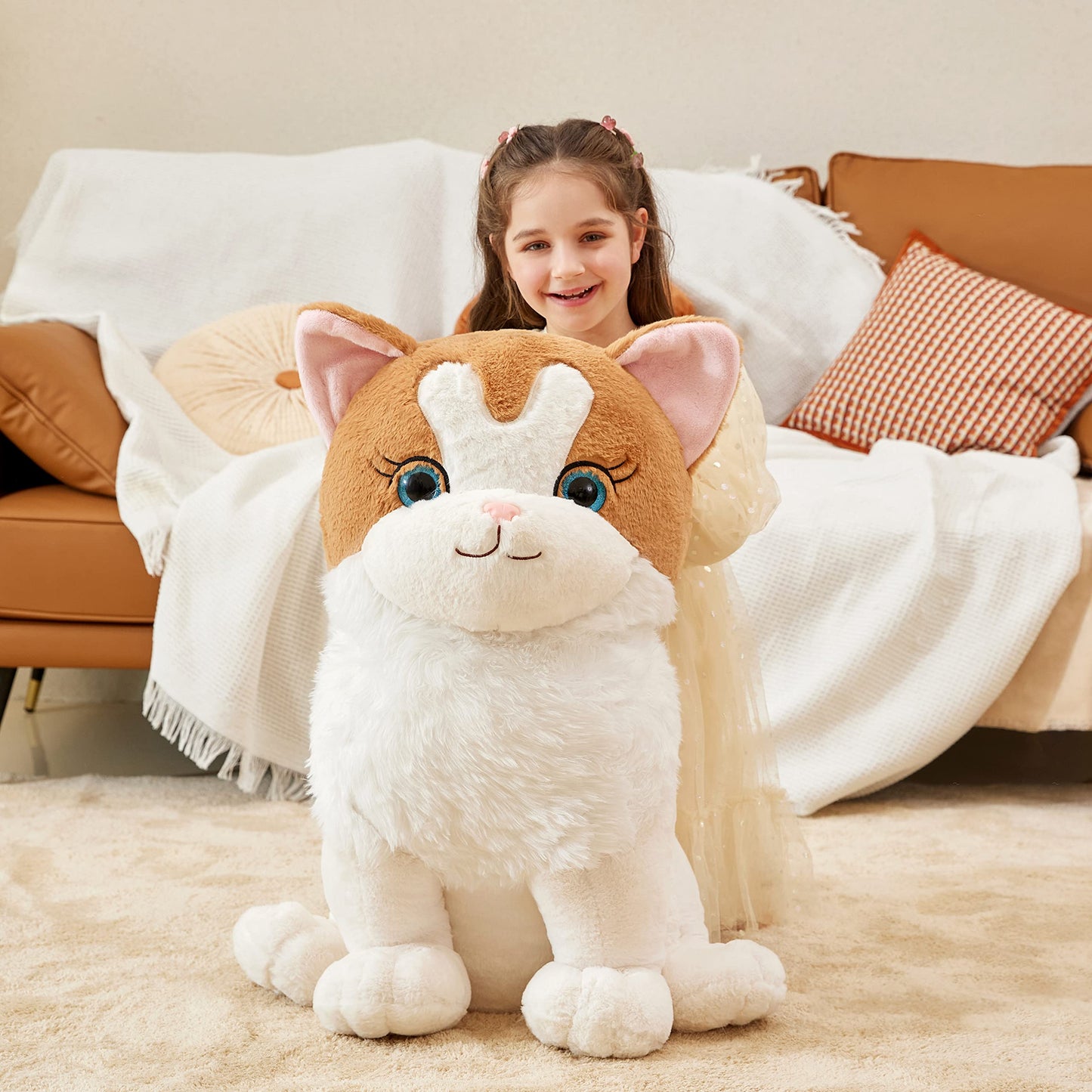 Ikasa Giant Ragdoll Cat Stuffed Animal Plush Toy,Large Big Jumbo Soft Toys,23' Huge Size Cute Fluffy Plushy Fat Oversized Plushie,Gifts For Kids Girls Boys (23 Inches, White)