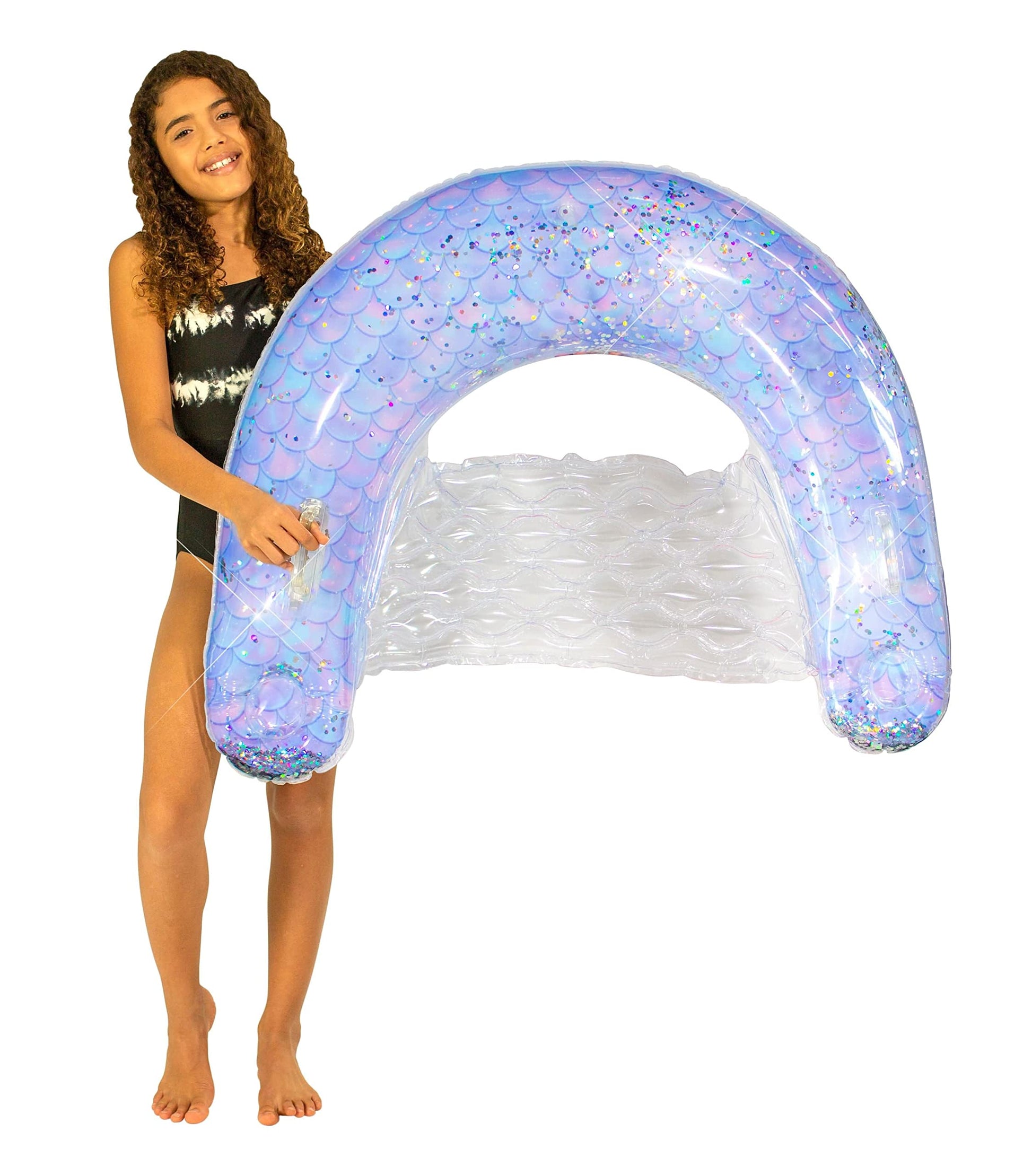 Poolcandy Sun Chair Water Raft, Multiple Chair Styles (Mermaid Print with Glitter Sun Chair)