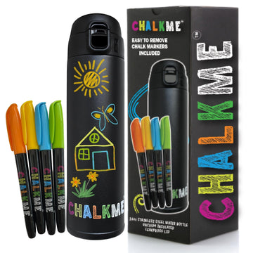 CHALKME Kids Water Bottle - 16 oz Stainless Steel Insulated Tumbler, BPA-Free, Decorate with Washable Markers