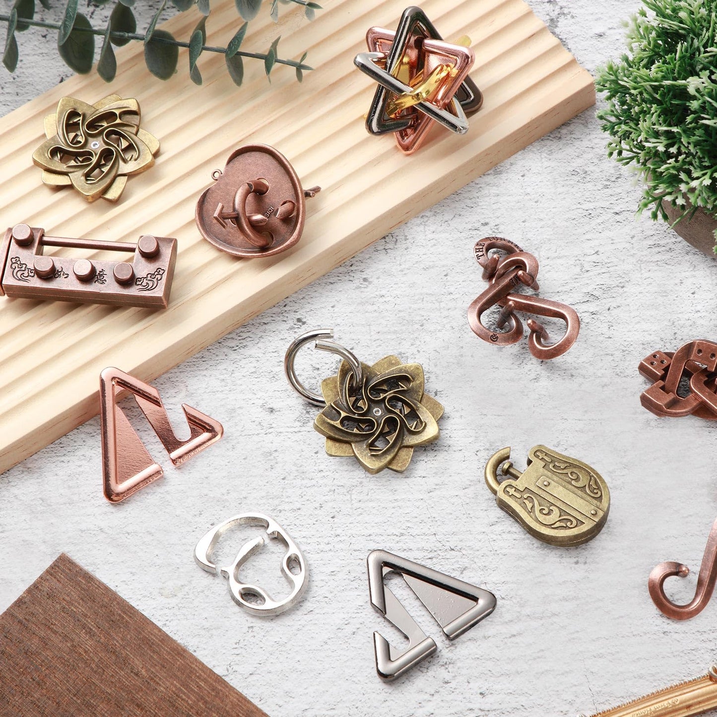 Wettarn 9 Pcs Metal Brain Teaser Puzzles Teaser 3D Steel Puzzle For Adults Unlock Interlocking Puzzle Adult Iq Education Smart Puzzle Toys Gift For Christmas(Fun Style)