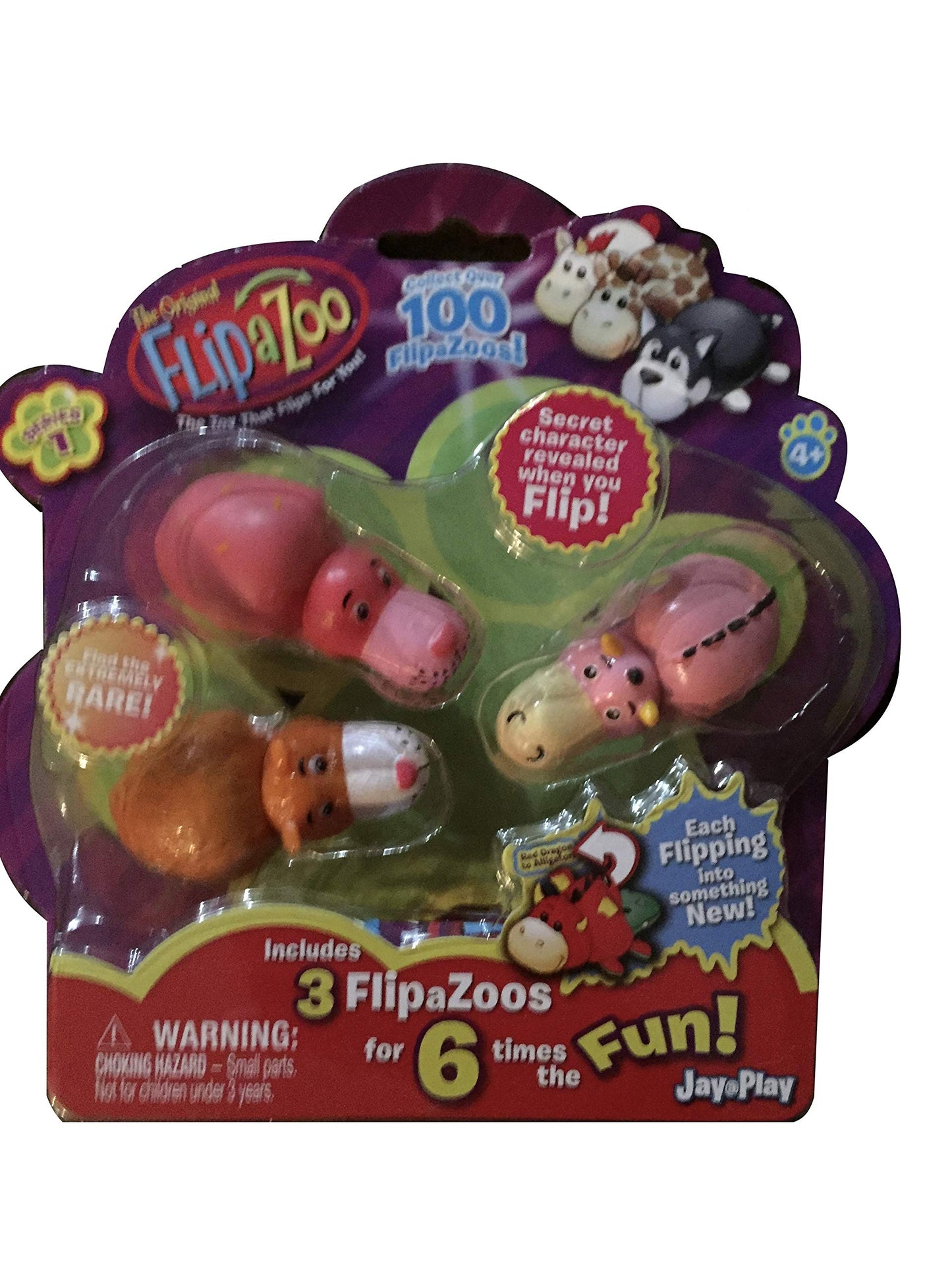 FlipaZoo Mini Assorted Figures Pack of 3, Approx. 2" x 1", Pink Rubber, Model CT197