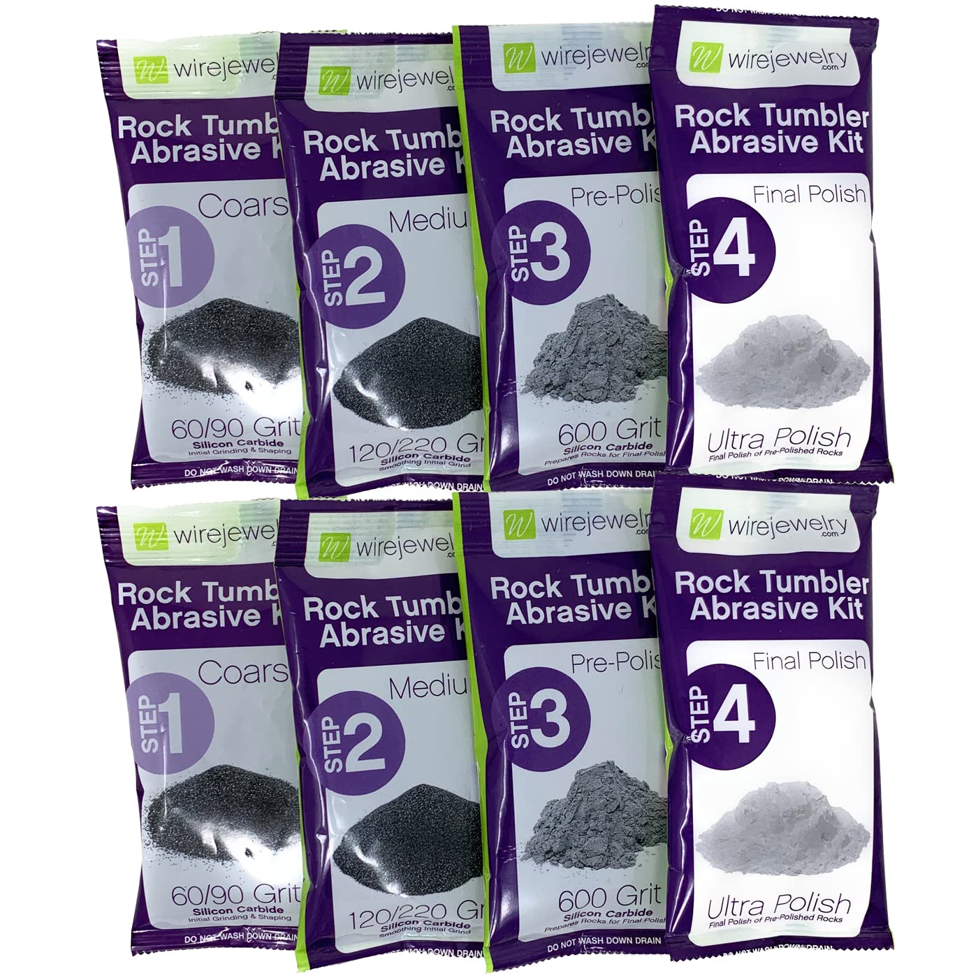 WireJewelry Asia Rock Tumbler Refill Kit - 3 Lbs. of Asia Stone Mix and 2 Batches of 4 Step Abrasive Grit and Polish