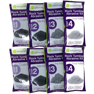 WireJewelry Asia Rock Tumbler Refill Kit - 3 Lbs. of Asia Stone Mix and 2 Batches of 4 Step Abrasive Grit and Polish
