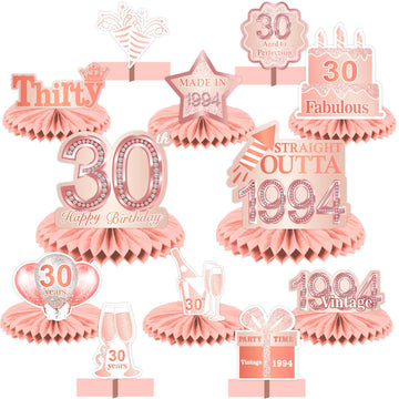 Happy 30Th Birthday Rose Gold Table Honeycomb Centerpieces Balloons Theme Decor Table Decorations Table Toppers For Girls Women Sweet Princess 30 Years Old Pink Birthday Party Bday Supplies Ornament