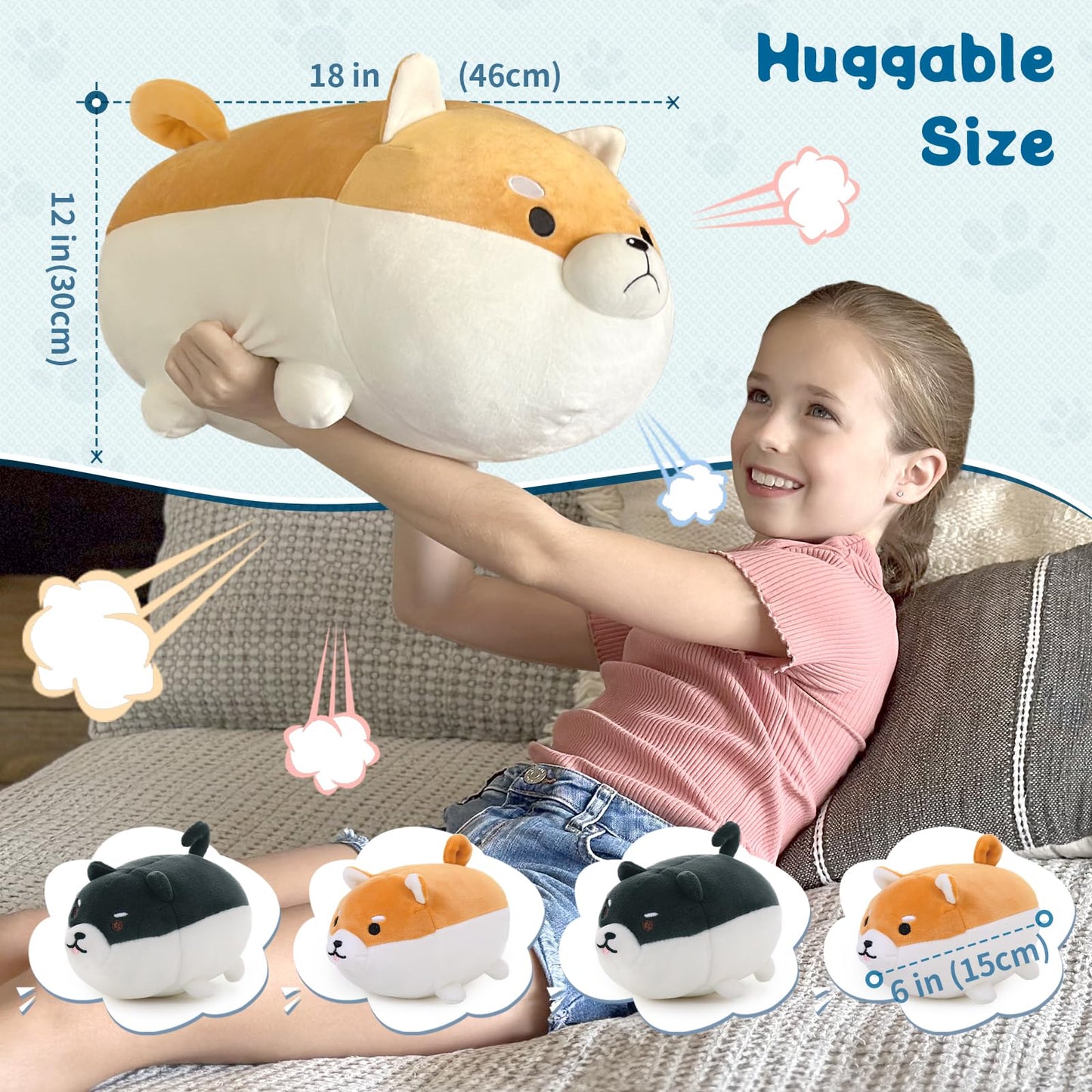 Tezituor Shiba Inu Plush Stuffed Animal, 18'' Stuffed Shiba Inu Mommy Shiba Inu With 4 Baby Shiba Inu, Stuffed Cotton Plush Animal Toy Gift For Kids