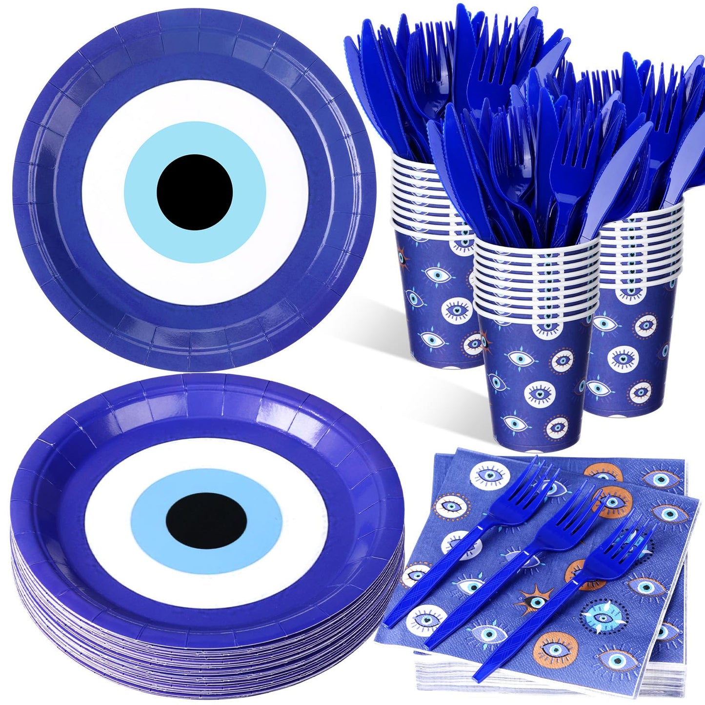 Roshtia 196 Pcs Christmas Evil Eye Party Paper Plates and Napkins Set Occult Evil Eye Party Decoration Disposable Cup Plate Napk