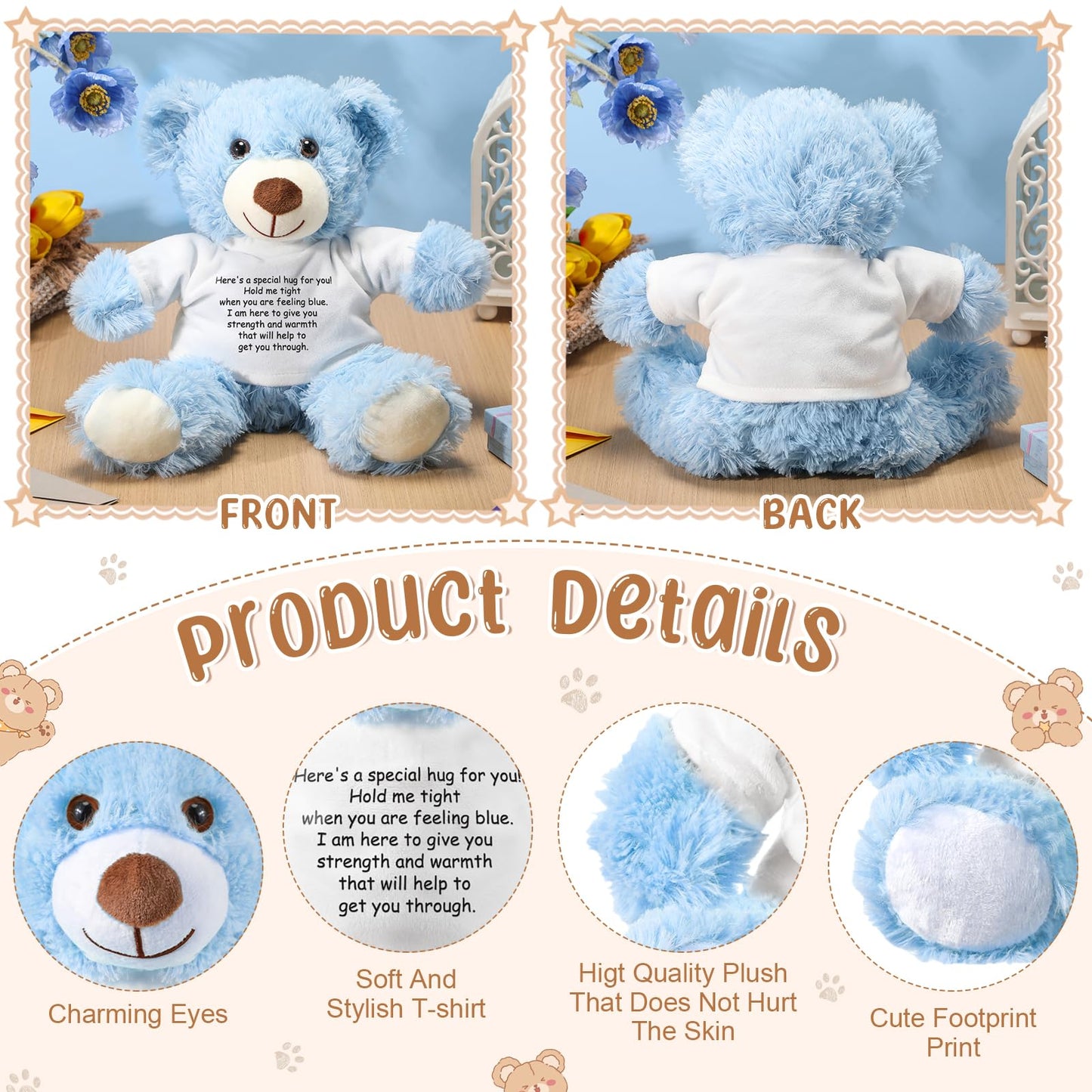 Lenwen A Bear Hug Gift Get Well Soon Bear Gift Sympathy Gift For Women Plush Stuffed Animal Bear Hug Thinking Of You Gift Condolences Memorial Loved(Blue)