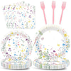 Obusatt 100 Pcs Wildflower Paper Plates And Napkins Party Supplies Wildflower Party Decorations Floral Wildflower Disposable Pla