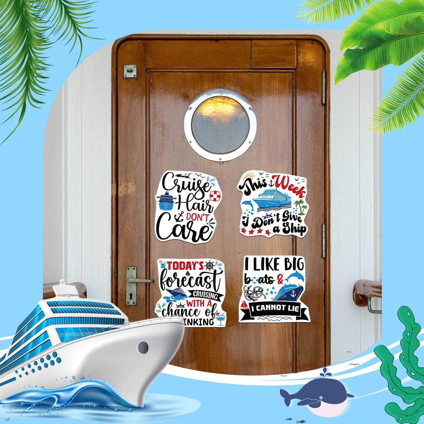 Dazoratix Large Cruise Door Magnets - 4 Pcs Funny Nautical Cruise Door Magnetic Decor Stickers Big Week Trip Stateroom Magnet Bo