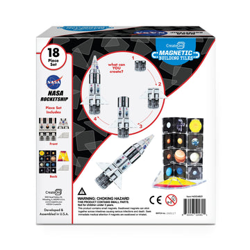 Createon Nasa Rocketship Magnetic Tile Set, Building Set For Kids, Magnetic Building Toys For Kids, Stem Toys For Boys And Girls Ages 3 And Up, 18-Piece Set