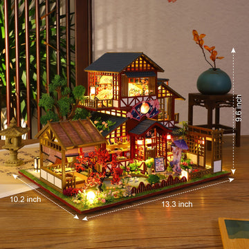 GuDoQi DIY Miniature Dollhouse Kit 1:24 Scale Tiny House kit with Music Plant DIY Craft Kits Model Craft Kits for mature-themed to Build Great Handmade Craft Gift for Birthday Japanese Villa Courtyard
