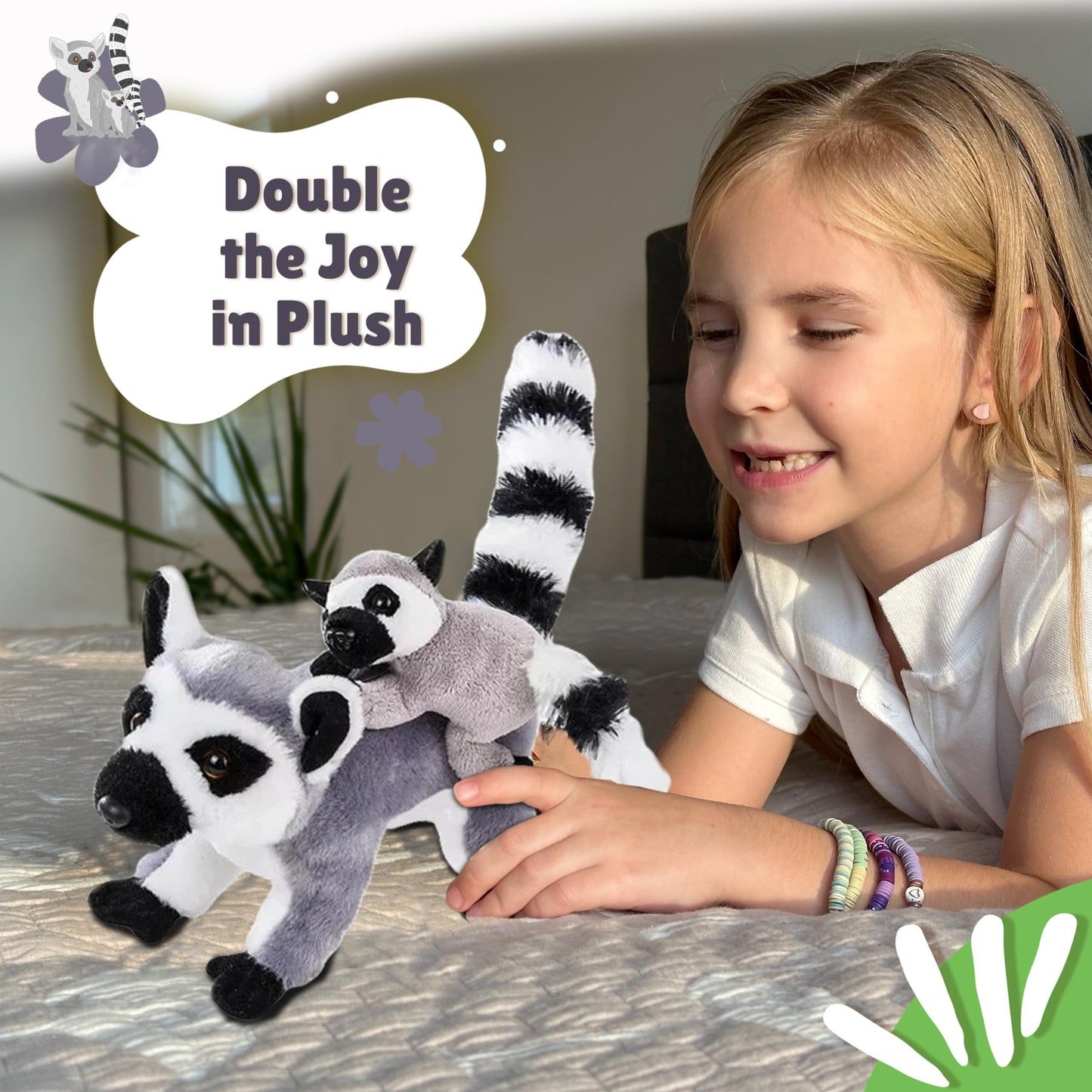 Forest & Twelfth Mom And Baby Mini Lemur, Stuffed Animals For Boys And Girls, Safari Baby Shower Decorations, Nursery Décor, Zoo Animals For Toddlers, Plush Toys, Soft Stuffed Lemur, Huggable (Lemur)
