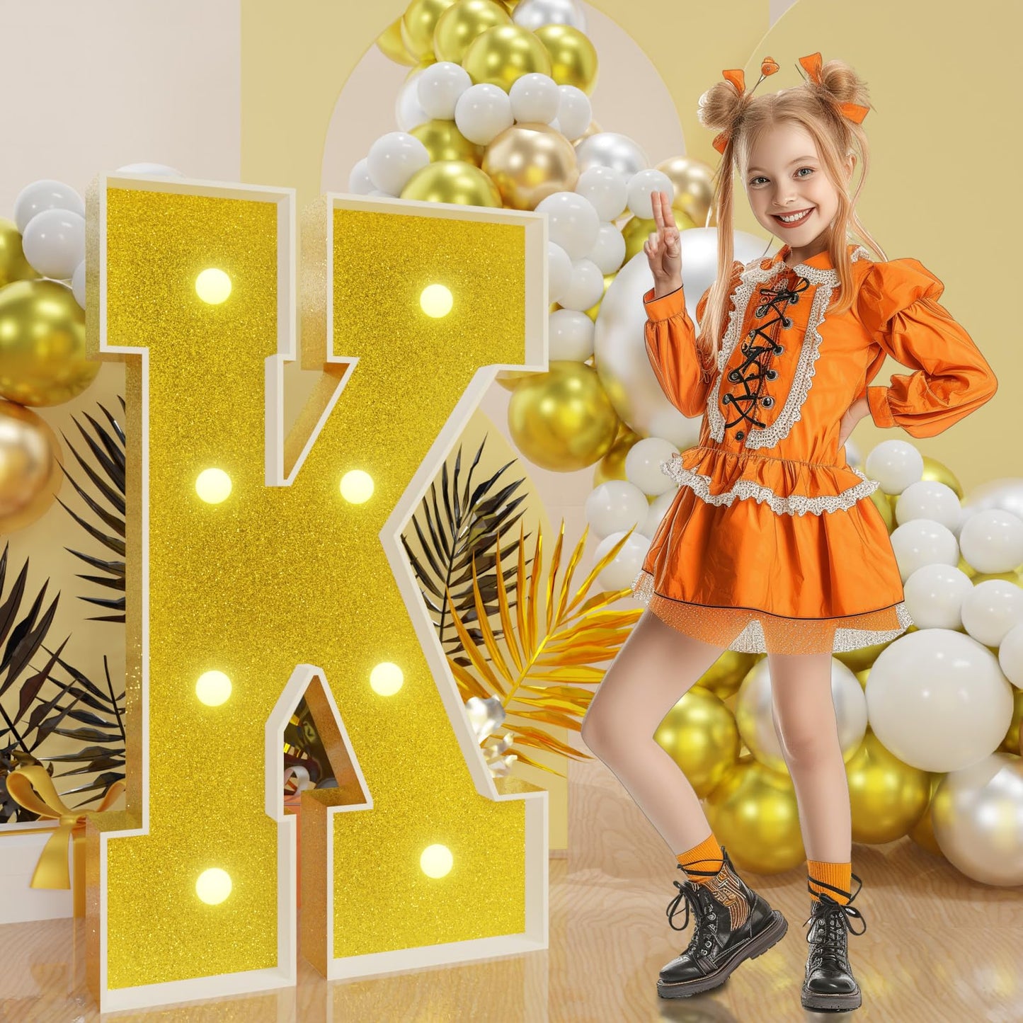 Imprsv Marquee Letters Gold 3Ft: Golden Party Decor - Light Up Letter K Large 3 Feet Tall - Party Decorations Letter For Birthda