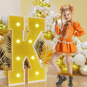 Imprsv Marquee Letters Gold 3Ft: Golden Party Decor - Light Up Letter K Large 3 Feet Tall - Party Decorations Letter For Birthda