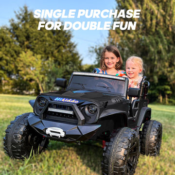 Hikiddo 24V 9Ah Ride on Toy for Big Kids, 4WD 2 Seater Ride on Car Truck with Remote Control, 4x200W Motor - Black