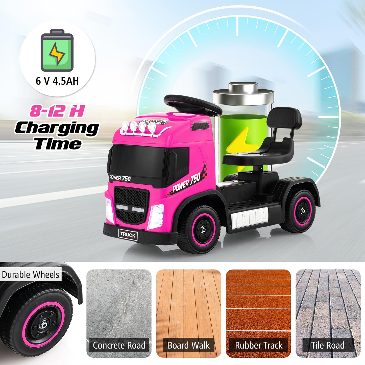 Honey Joy Electric Ride On Push Car, 6V Foot-To-Floor Push Cars For Toddlers, Lights, Music, Adjustable Height, Battery Powered Ride On Truck For Kids, Gift For Toddlers Boys Girls, Pink