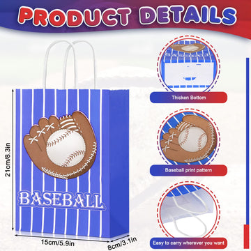 Mtlee Baseball Party Favors - 36 Pieces Set Includes 12 Paper Bags, 12 Silicone Bracelets, 12 Mini Foam Baseballs
