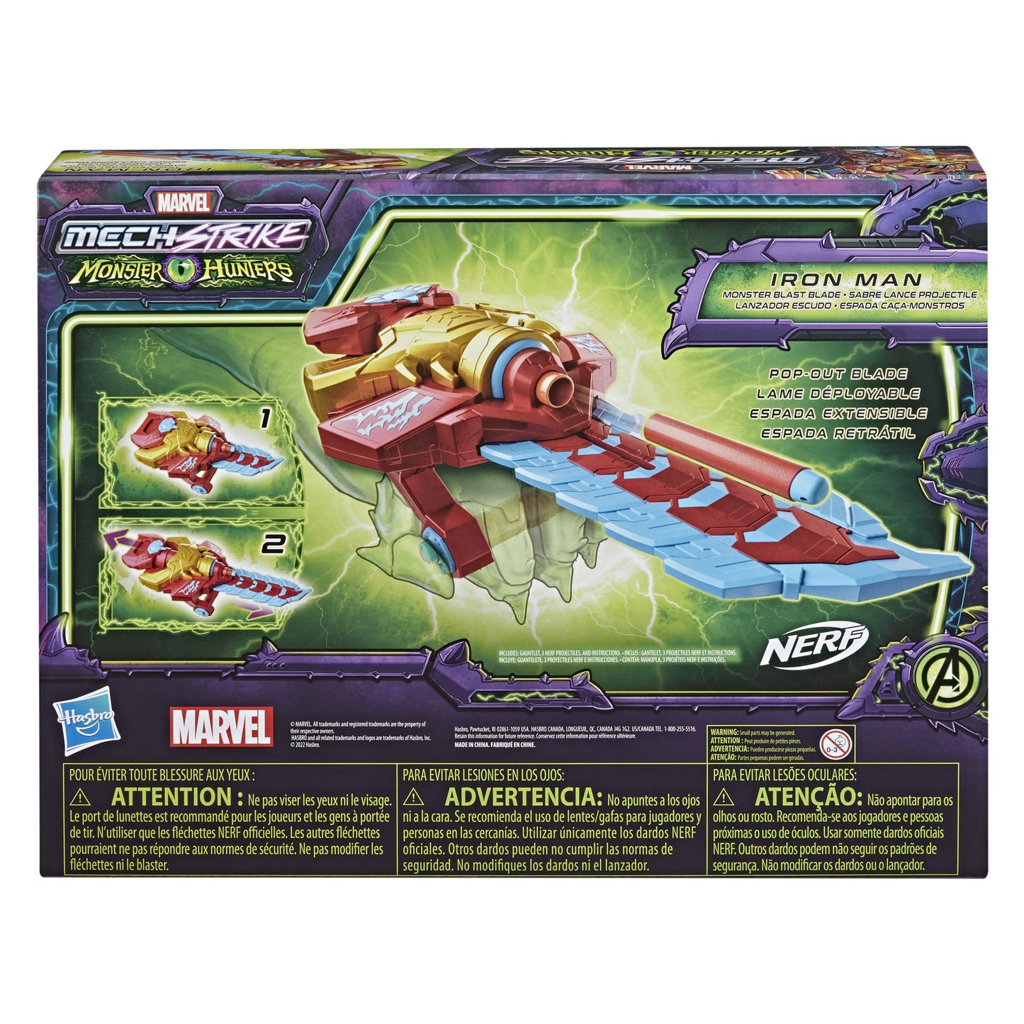 Marvel Avengers Mech Strike Monster Hunters Iron Man Monster Blast cutting edge Roleplay Toy with 3 NERF Darts Toys for Kids Ages 5 and Up