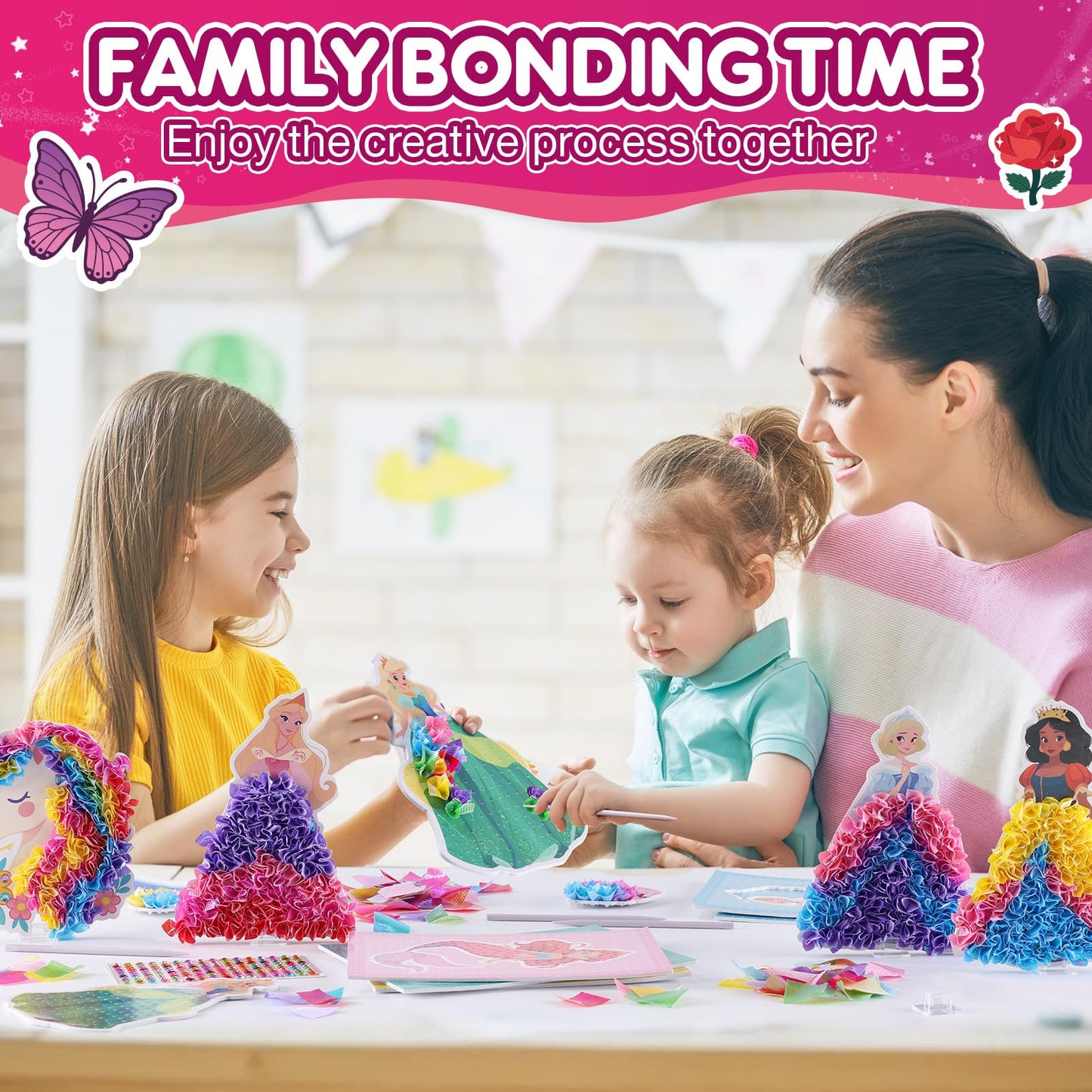 JMMICO Poke in Pro Art Kits for Girls, Poke Art for Kids Ages 4-8, 10 PCS Princesses & 5 PCS Decors, No Mess DIY Princesses Craf