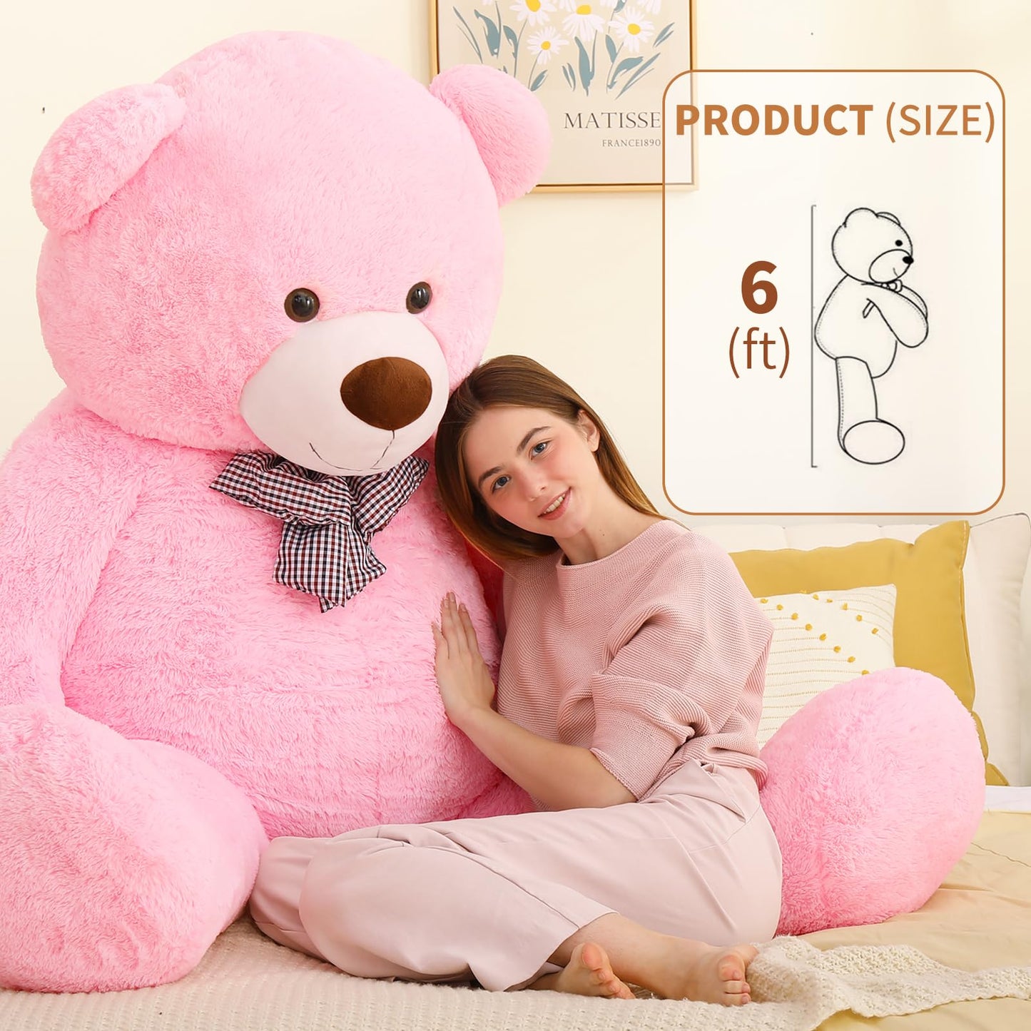 Maogolan Giant Teddy Bear 6 Feet Tall, Pink Human Size Big Teddy Bear Stuffed Animal For Boyfriend,Girlfriend,Wife On Valentines,Christmas,Birthday