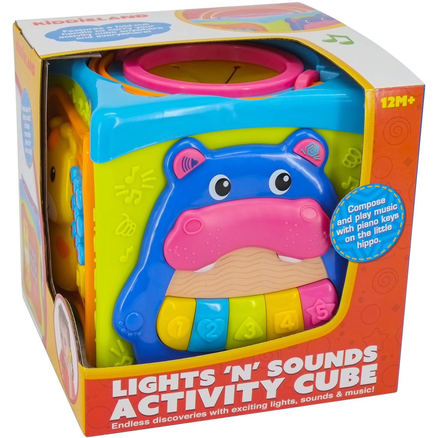 Kiddieland: Light & Sound: Activity Cube - Music & Animal Themed Interactive Toy, 6 Activities, Shapes Sorter, Piano Keys, Kids & Toddlers Ages 1 +