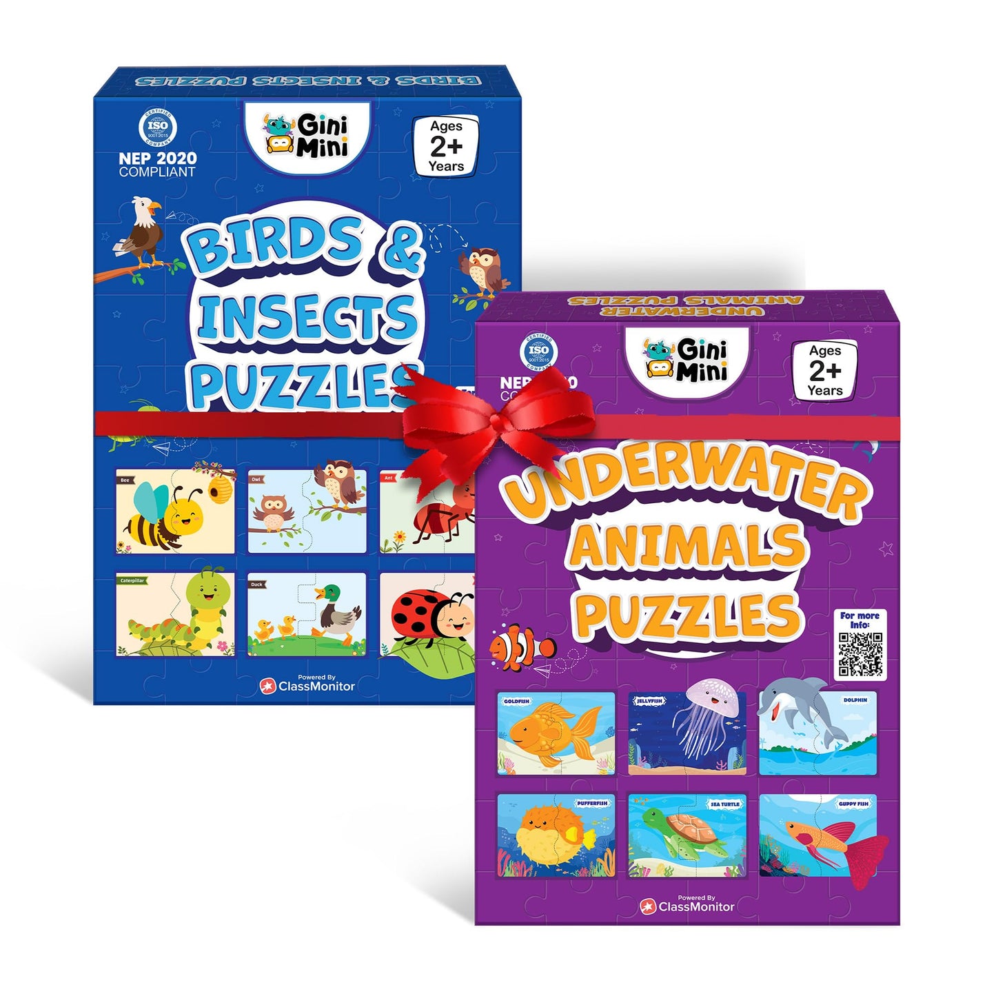 Ginimini Combo Puzzle Set For Kids | Buy 1 Get 1 Free | Underwater Animals + Birds & Insects Themes | 64 Colorful Educational Ji