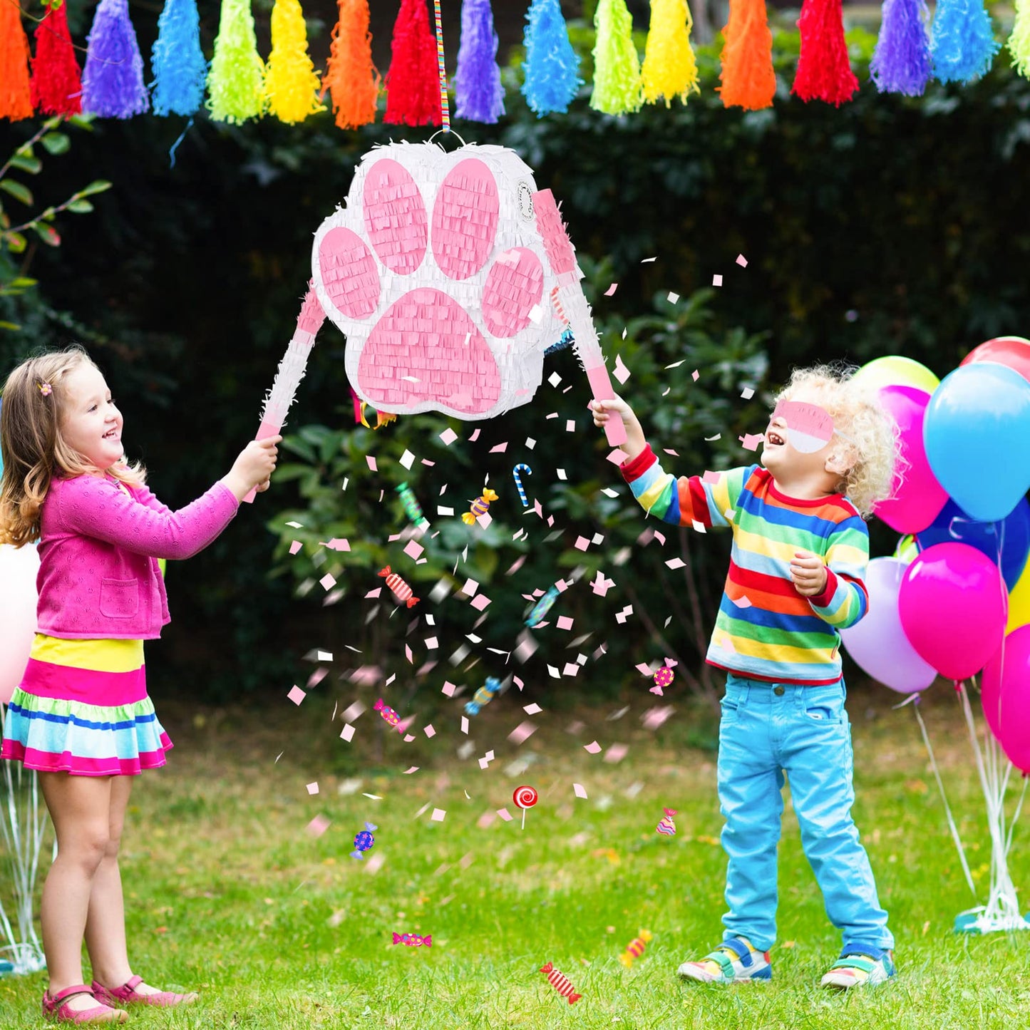 Small Dog Paw Piata Puppy Birthday Party Supplies Animal Themed Birthday Piata with Blindfold Bat Confetti for Pet Cow Themed Pa