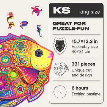 Unidragon Wooden Puzzles For Adults Unique Jigsaw Puzzles - King Size Shining Fish 15.7' ?12.2 331 Pcs Deko With Cut 0.03 Mm Wood Accuracy Animal