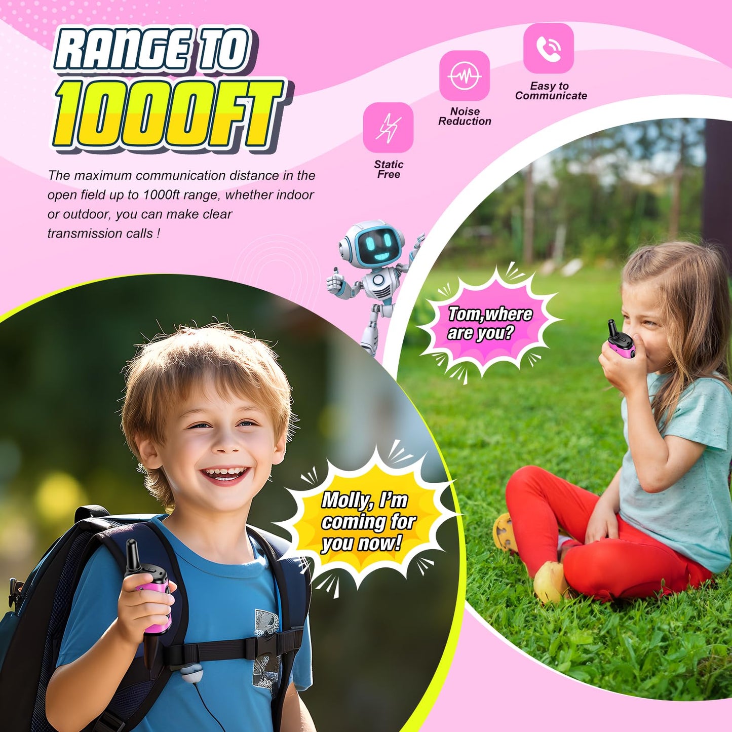 Toys For 3-8 Year Old Girls: Comedyfun Mini Robots Walkies Talkies 2 Pack Birthday Gifts For 3 4 5 6-8 Year Old Girls Outdoor To