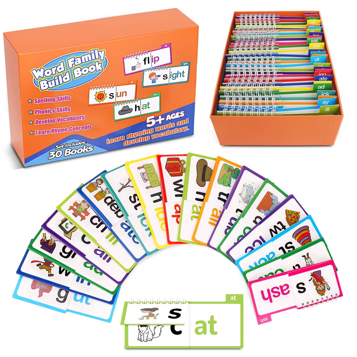 Gencokok 30Pcs Read And Rhyme Flip Books, Interesting Word Family Flip Books, Abc Vocabulary Flash Cards, Sight Words Flash Card