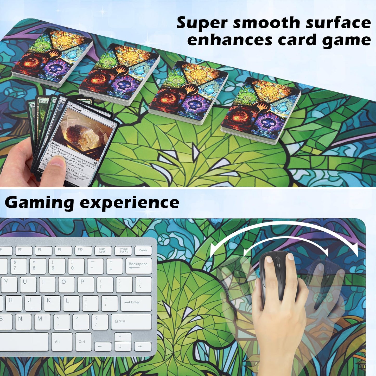 MTGPRO Playmat for Magic The Gathering - 24x14" Green Non-Slip Rubber Base, Stitched Edges, Includes Storage Bag