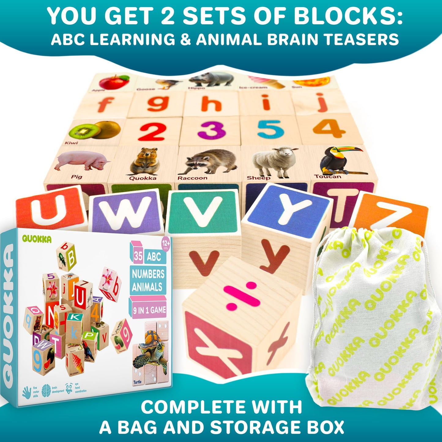 Quokka Wooden Blocks For Toddlers 1-3 - 26 Abc Learning Baby Blocks For Kids 3-5 Year Olds Stacking Alphabet Wood Toys For 2-4 Y