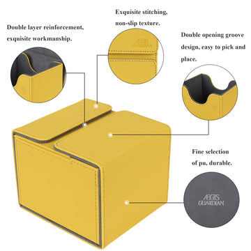 AEGIS GUARDIAN Card Deck Box with Dice Tray for MTG Cards Commander Deck Box fit 150+ Sleeved Cards PU Leather Card Storage Box Strong Magnet Deck Game Case for TCG CCG Yellow