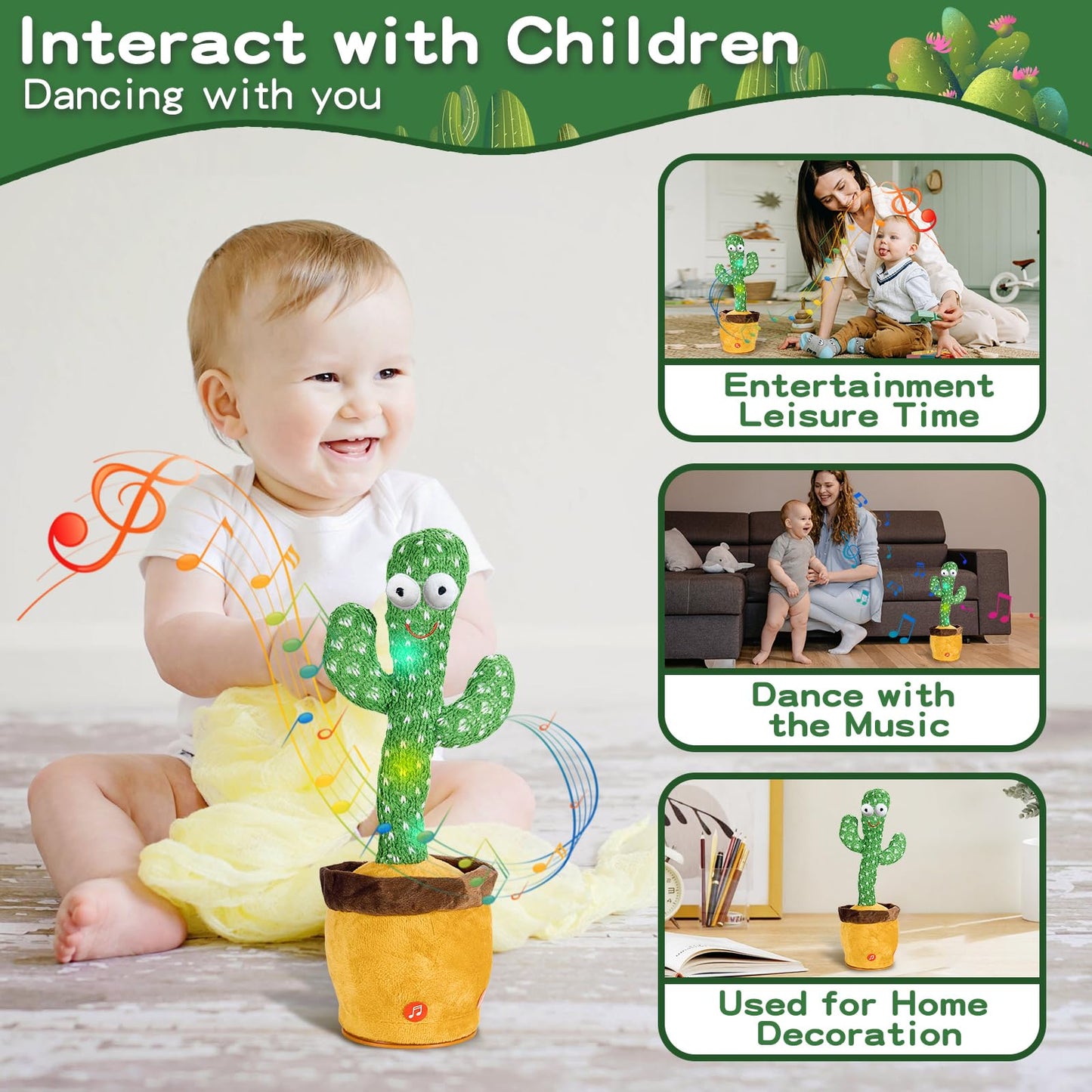 Jakcjfii Dancing Talking Cactus Baby Toys Boy Girl Gifts, Singing Mimicking Recording Toys Repeats What You Say, Comes With 120