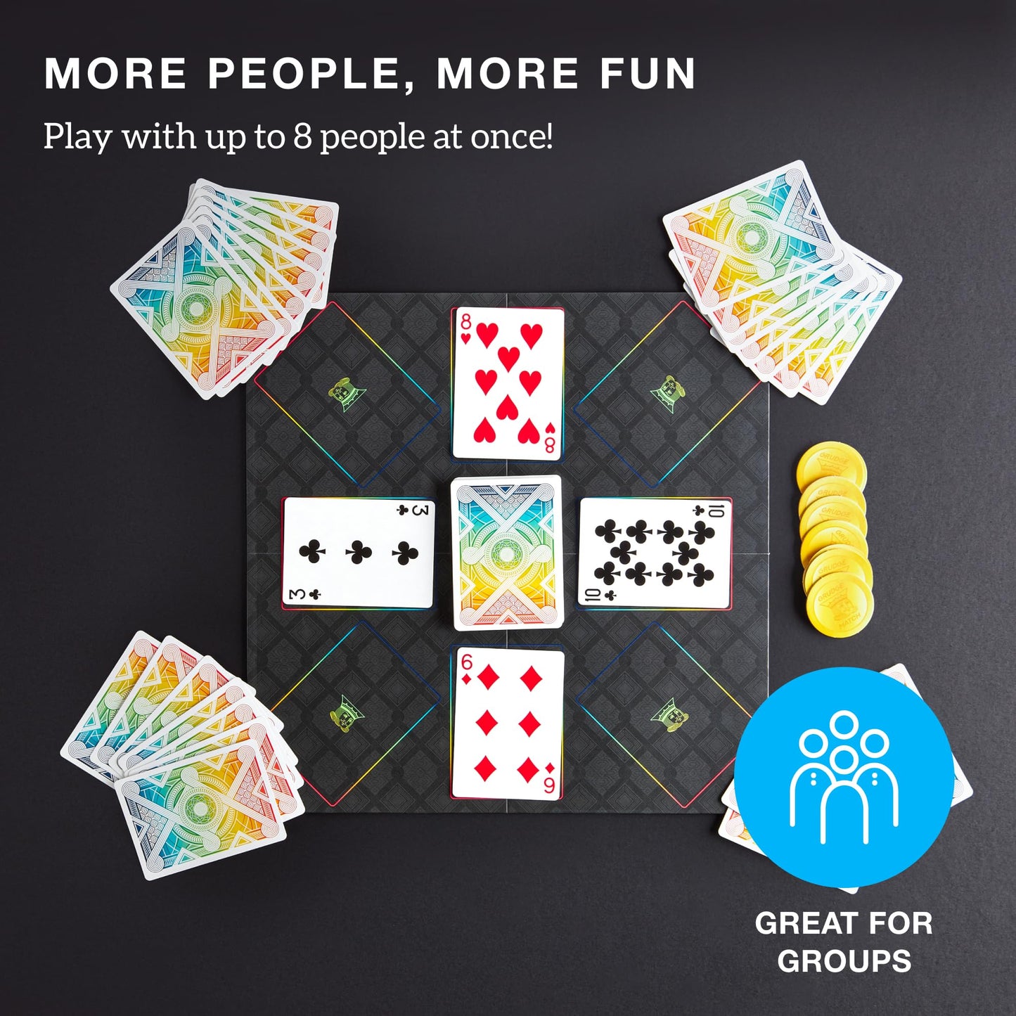 Brybelly Nertz Royal Rumble Card Game - Party Solitaire Game, Up To 8 Players - 2 Decks Colorful Playing Cards, Wide Poker Cards