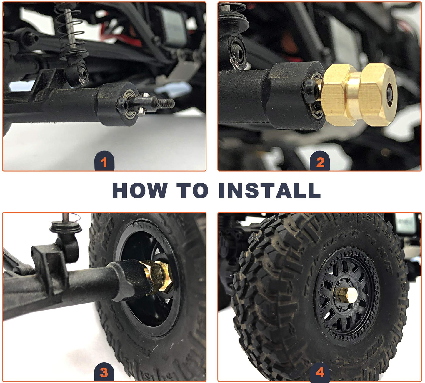 HOPLEX Brass 7mm RC Wheel Hex Hub Spacer with 9.5mm Offset Extension 4Pcs Hex Drive Adapter for AXIAL SCX24 Upgrades Accessories