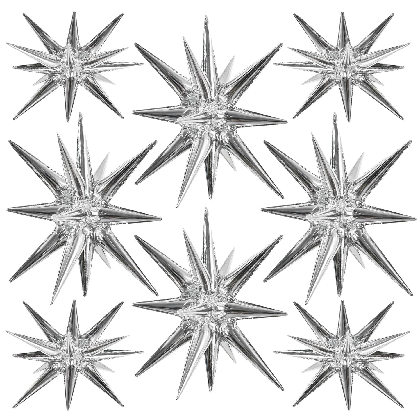 Toniful 8 Pcs Silver Star Foil Balloons Large Star Balloons Silver Explosion Star Mylar Balloons For Party Backdrop Christmas Ne